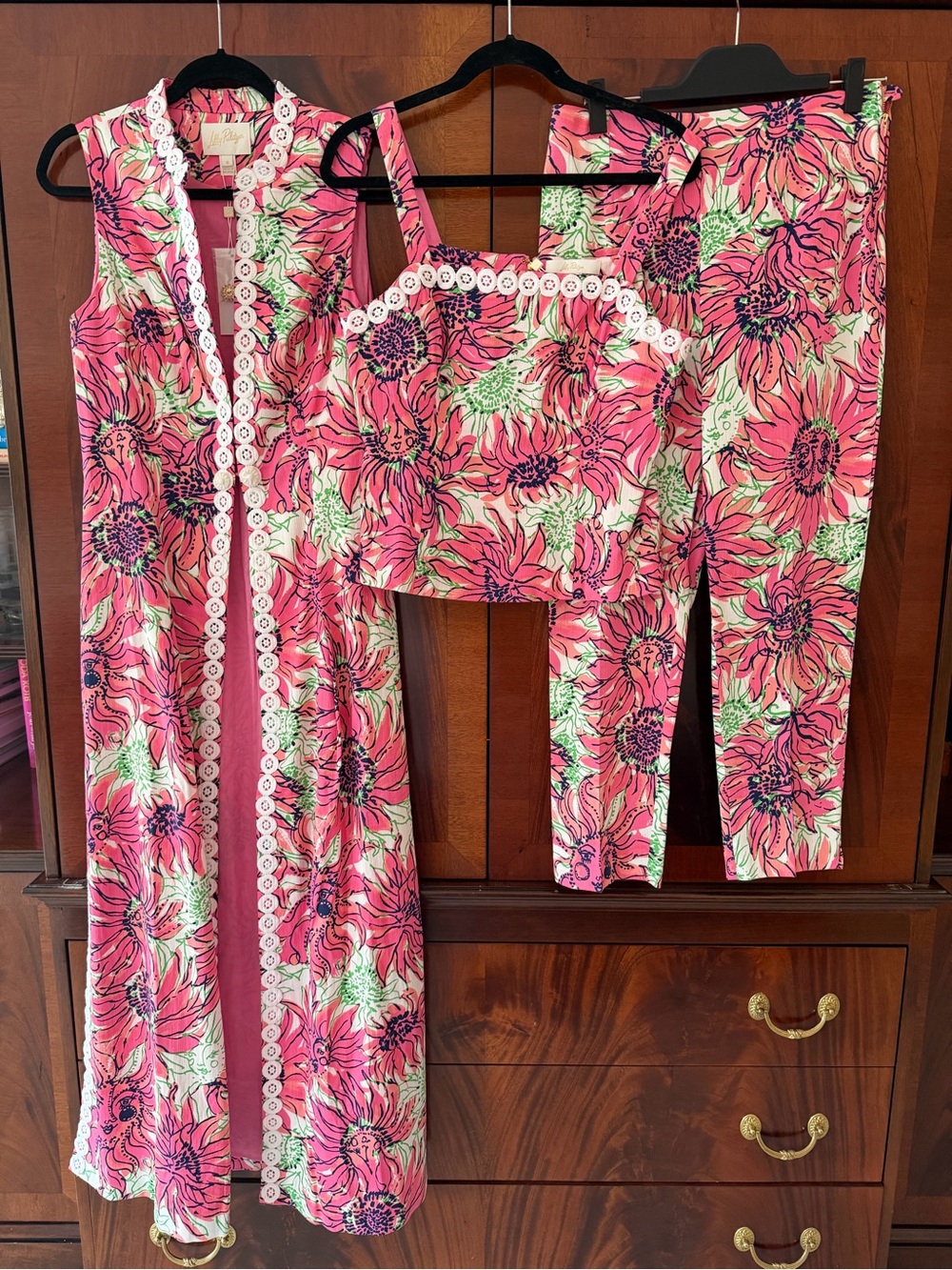 NWT Lilly Pulitzer Shine Your Bright 3-Piece Set Duster Top Pant 6/8 - Picture 7 of 16